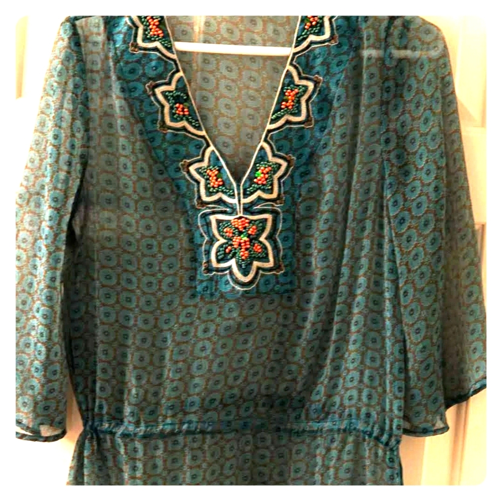 Turquoise printed beach cover up/tunic